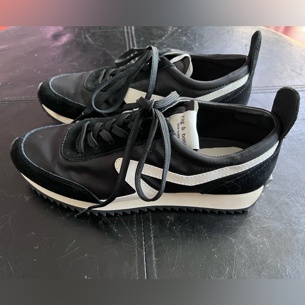 Rag & Bone Women’s Retro Runner Lace Up Sneakers Black EU 39 US 9 Leather Suede